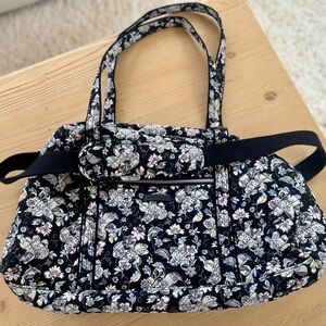 Vera Bradley Floral Black and White Weekender Travel Bag with Shoulder Strap